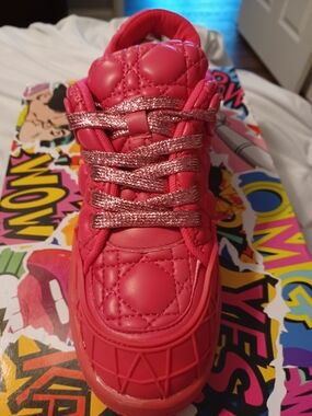 Cape Robbin Biola Sneaker Quilted Pink with Glitter Laces